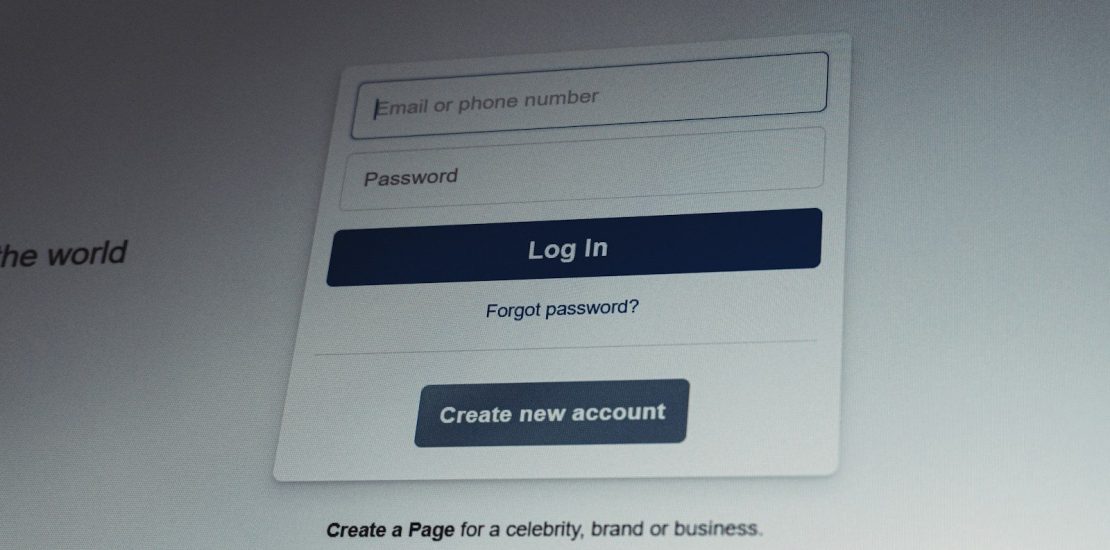 Facebook login screen with email and password fields