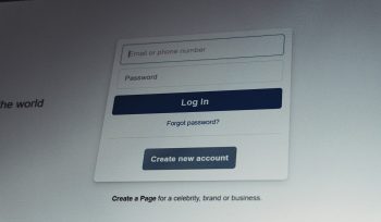 Facebook login screen with email and password fields